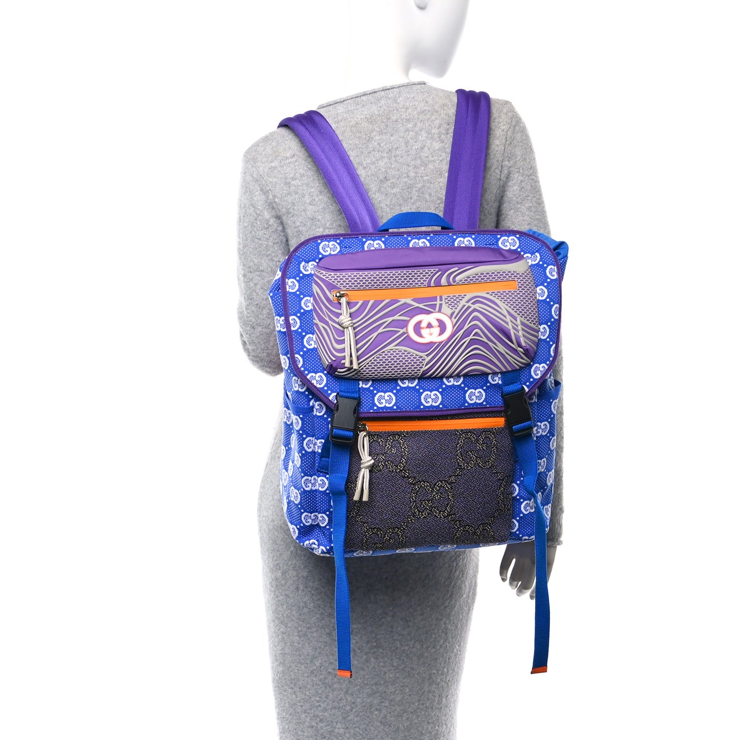 Jersey GG Monogram All Over Pan Sport Double Buckle Backpack Blue Purple Multicolor