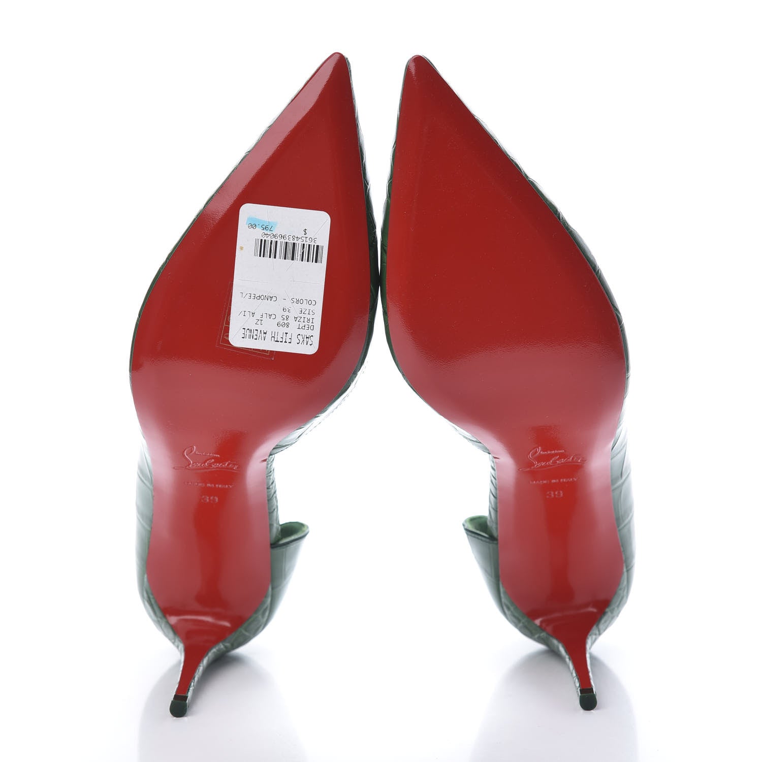 Christian Louboutin Crocodile Embossed Calfskin Iriza 100 Pumps 39 Green 5 of 9