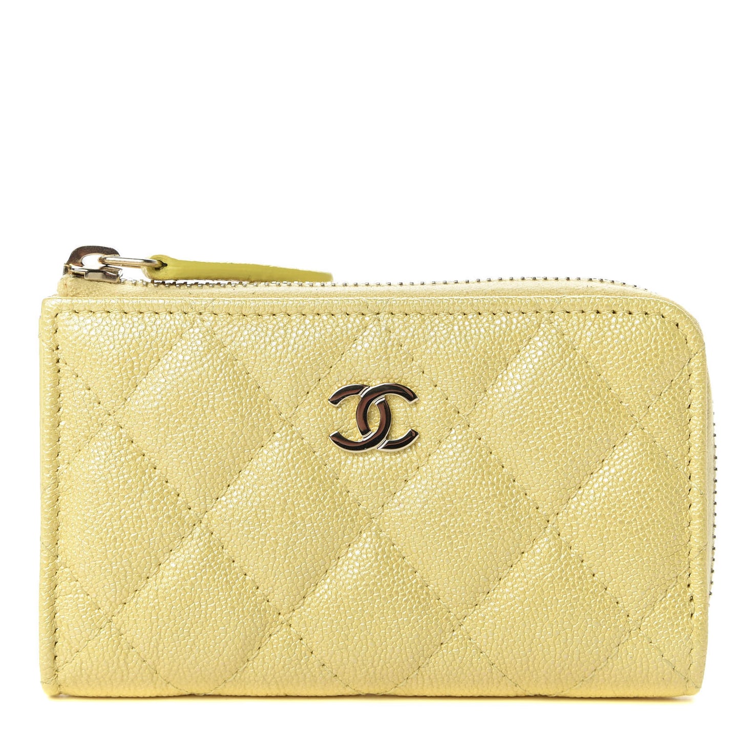 Iridescent Caviar Quilted Key Holder Case Yellow