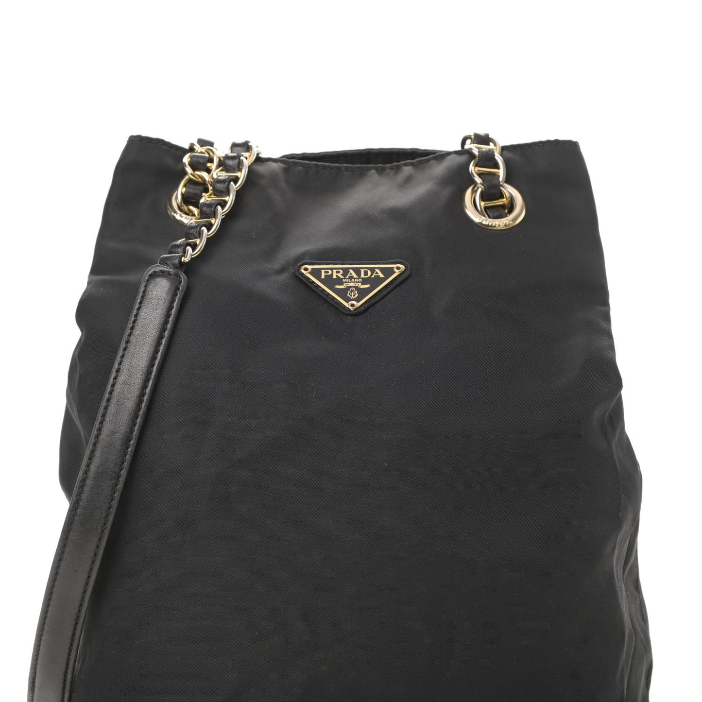 Nylon Tessuto Acciaio Chain Shoulder Bag Black