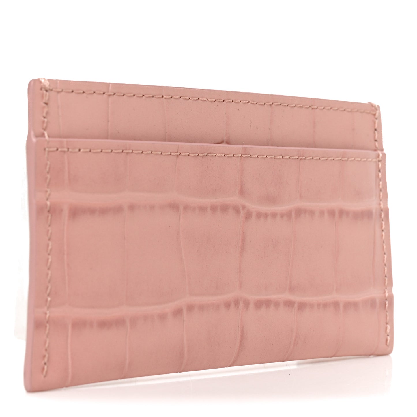 Calfskin Crocodile Embossed Crococo Card Holder Light Pink
