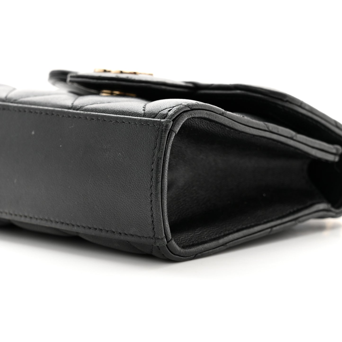 Lambskin Quilted Top Handle Flap Clutch With Chain Black