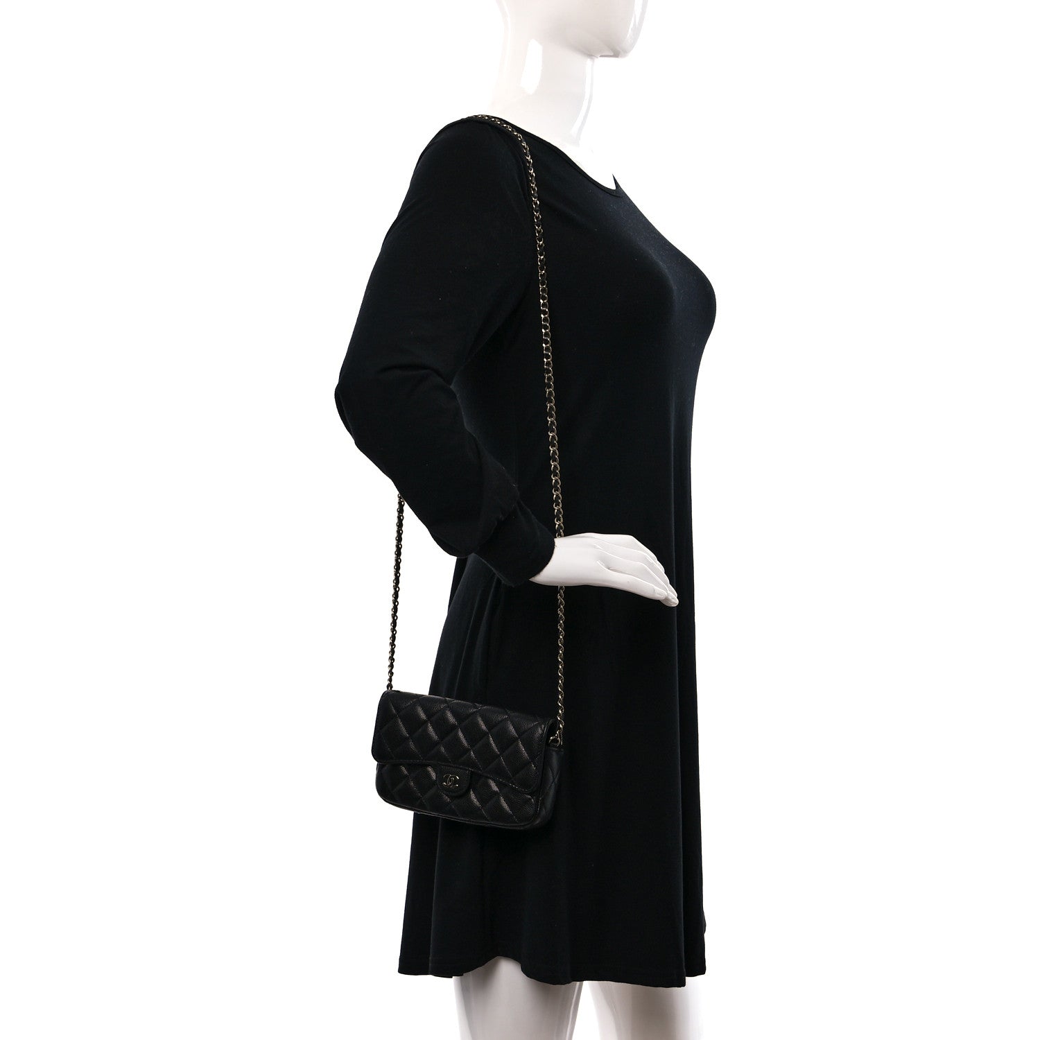 Chanel Caviar Quilted Flap Phone Holder With Chain Black 2 of 13