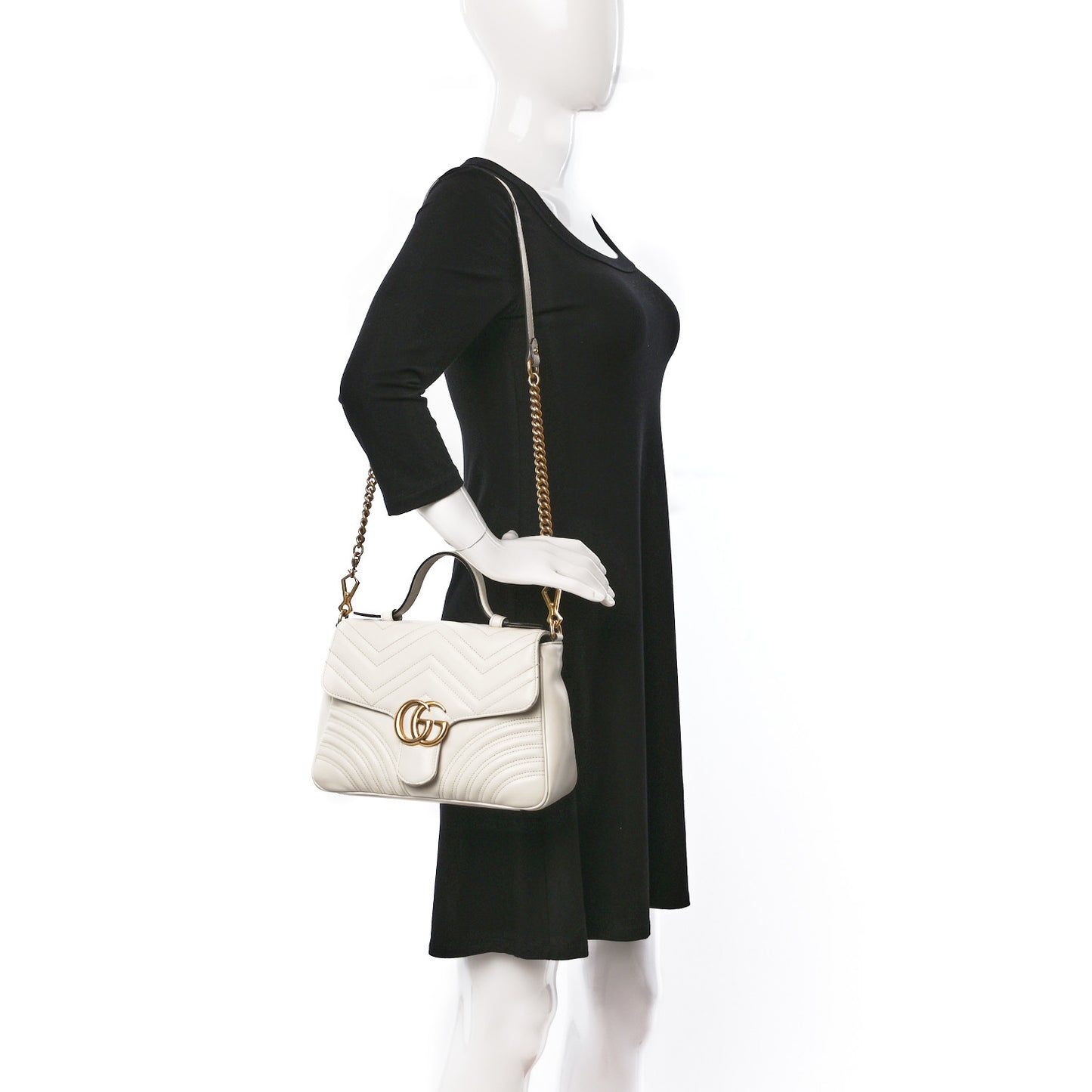 Calfskin Matelasse Small GG Marmont Top Handle Shoulder Bag White