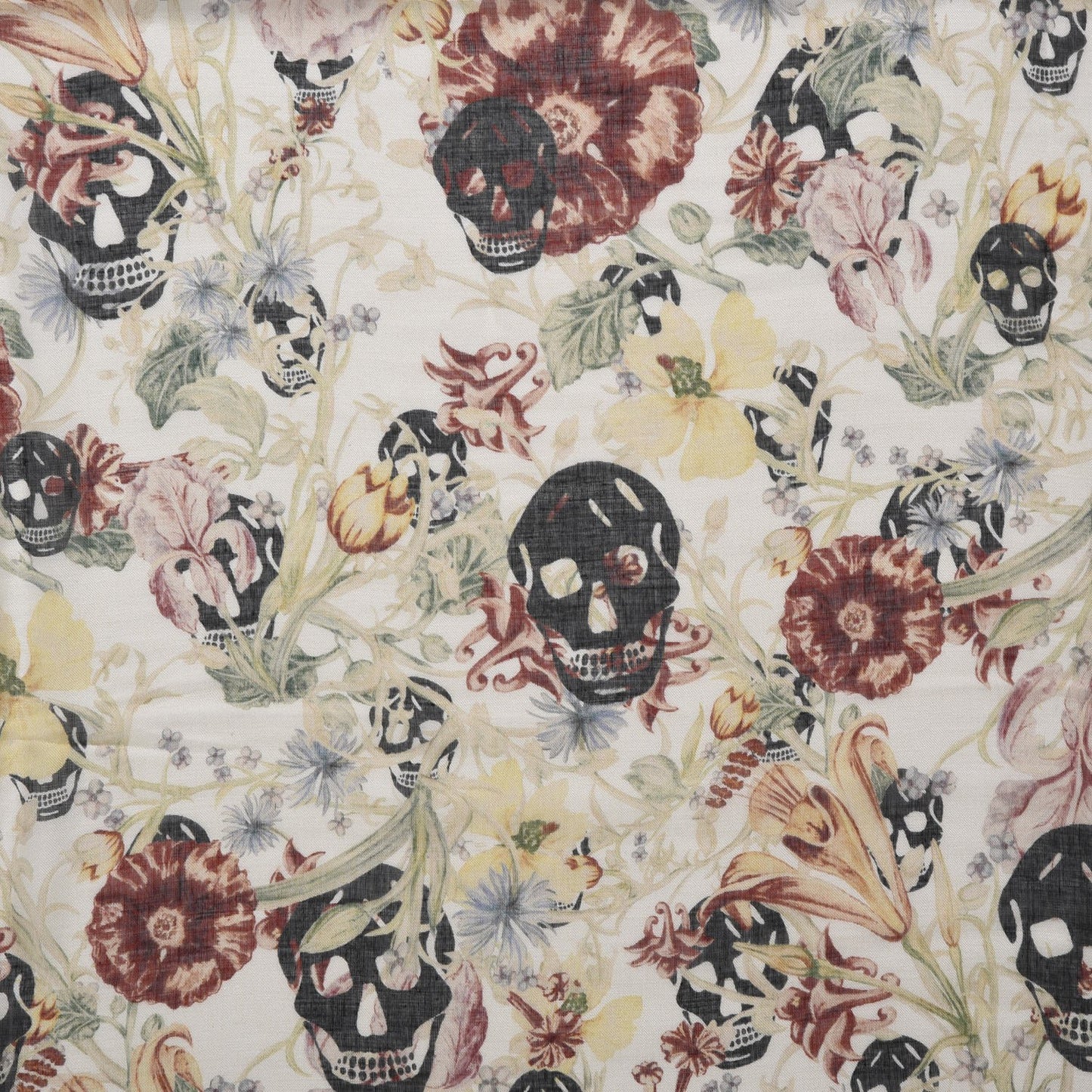 Silk Modal Midieval Flower Skull Scarf Ivory