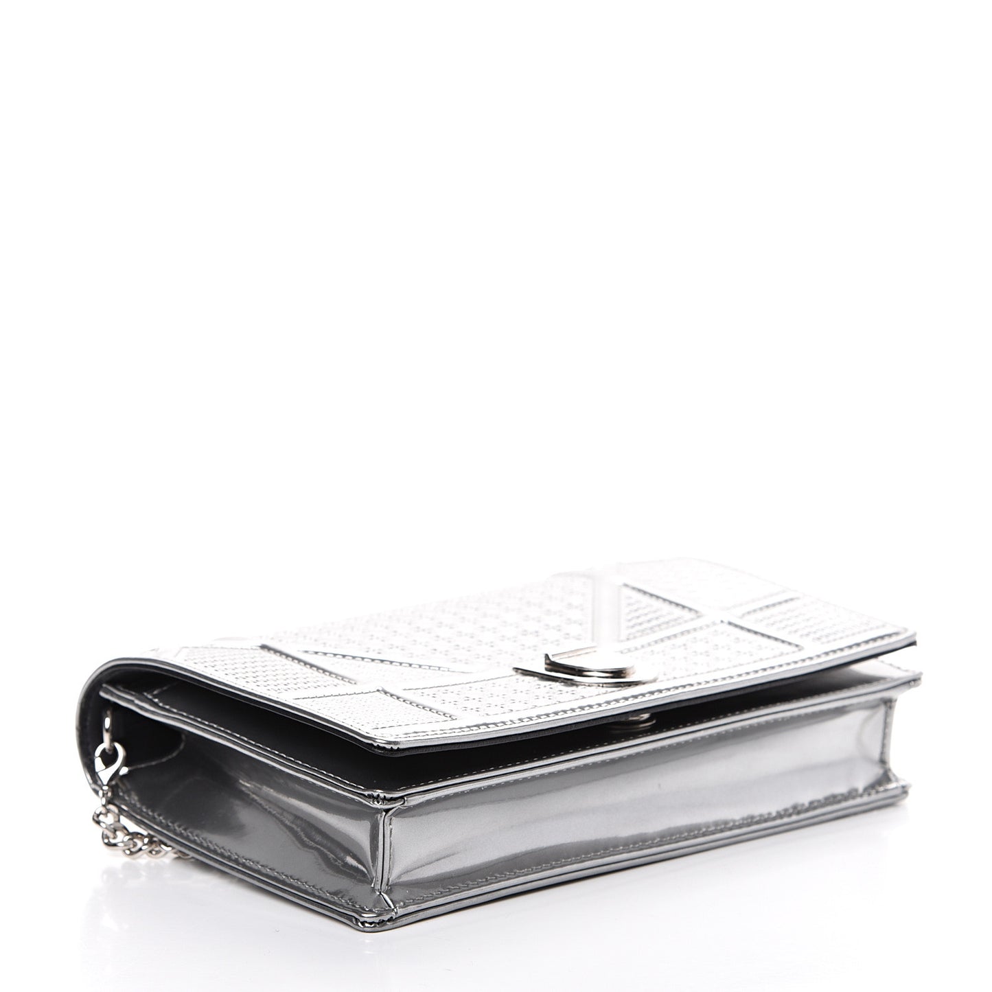 Metallic Patent Micro-Cannage Diorama Wallet on Chain Pouch Silver