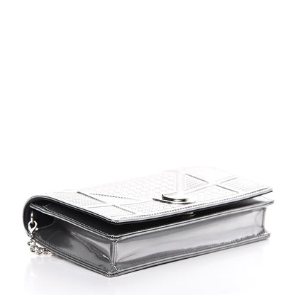 Christian Dior Metallic Patent Micro-Cannage Diorama Wallet on Chain Pouch Silver 3 of 12