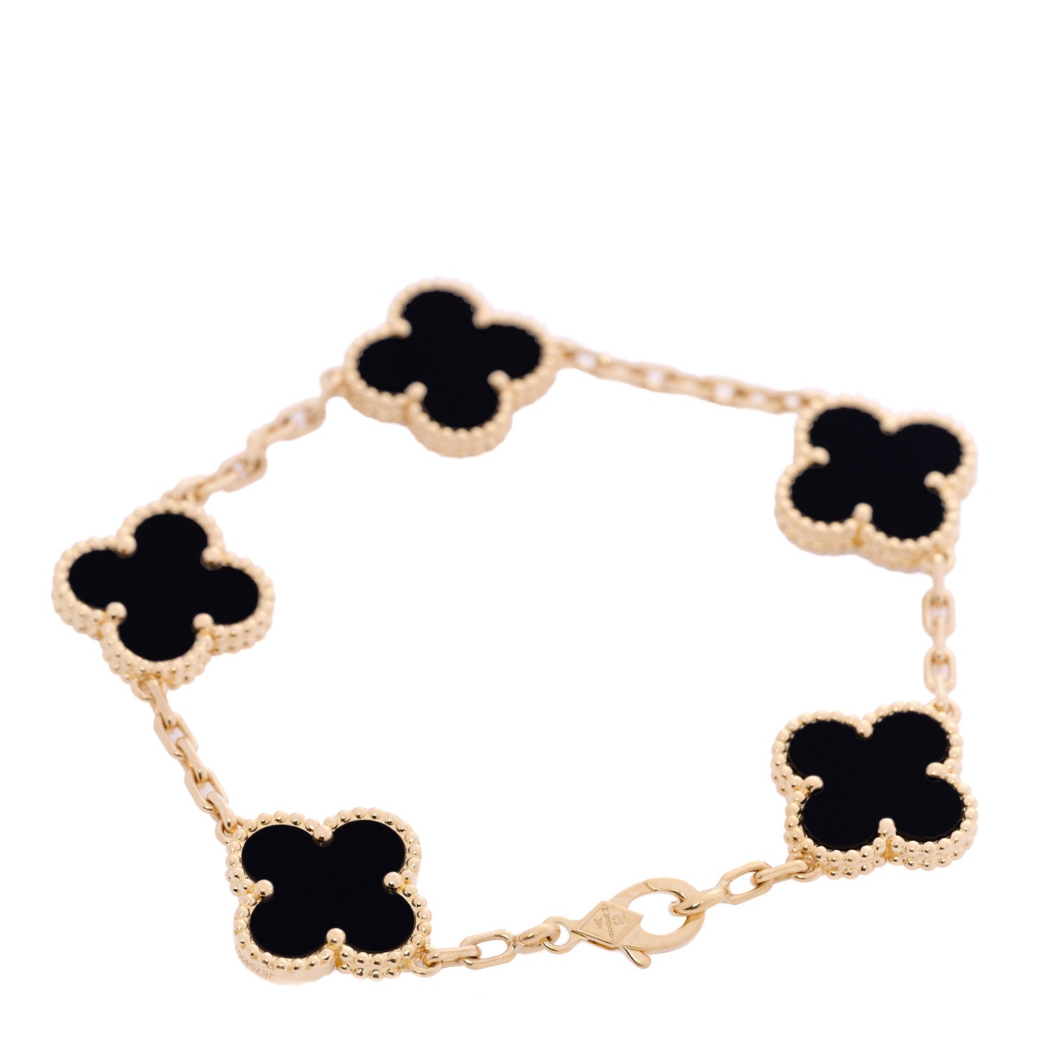 Van Cleef & Arpels 18K Yellow Gold Black Onyx 5 Motifs Vintage Alhambra Bracelet 3 of 6