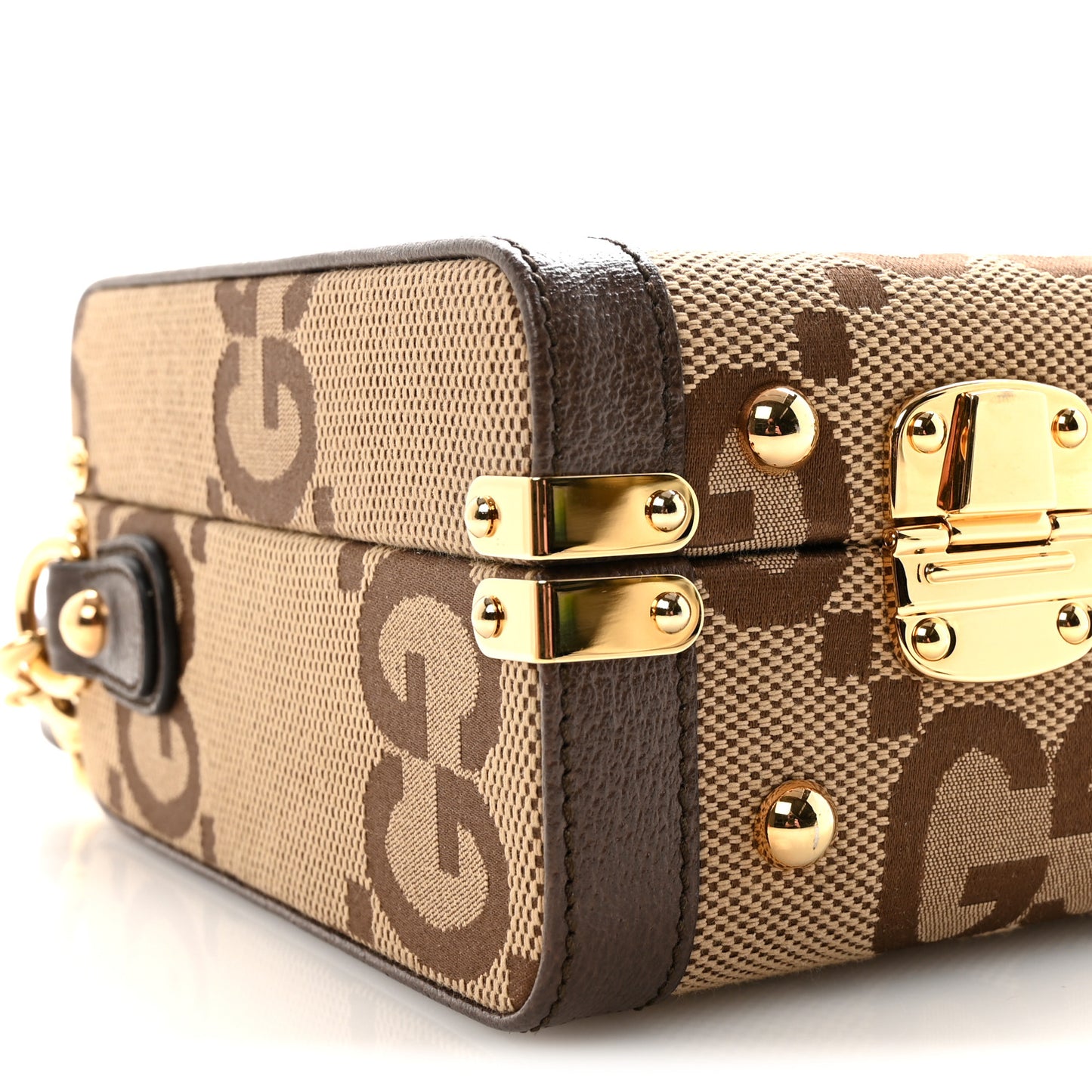 Monogram Jumbo GG Textured Dollar Calfskin Top Handle Beauty Case Camel Ebony New Acero