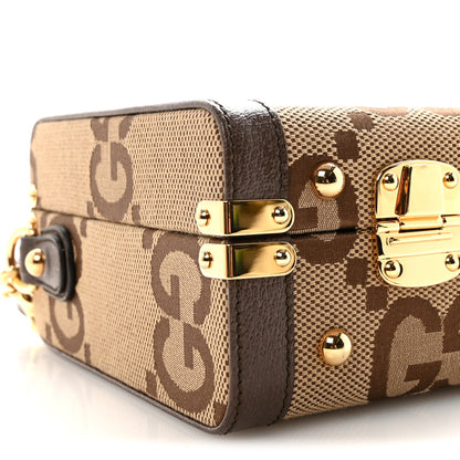 Gucci Monogram Jumbo GG Textured Dollar Calfskin Top Handle Beauty Case Camel Ebony New Acero 8 of 9
