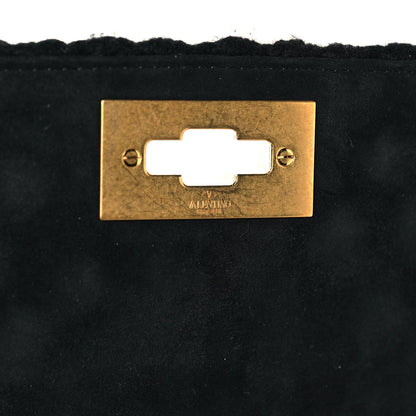 Valentino Garavani Cashmere Large Roman Stud Shoulder Bag Black 12 of 13