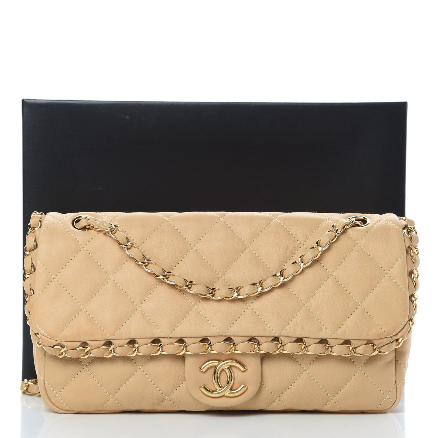 Calfskin Quilted Medium Chain Me Flap Light Beige