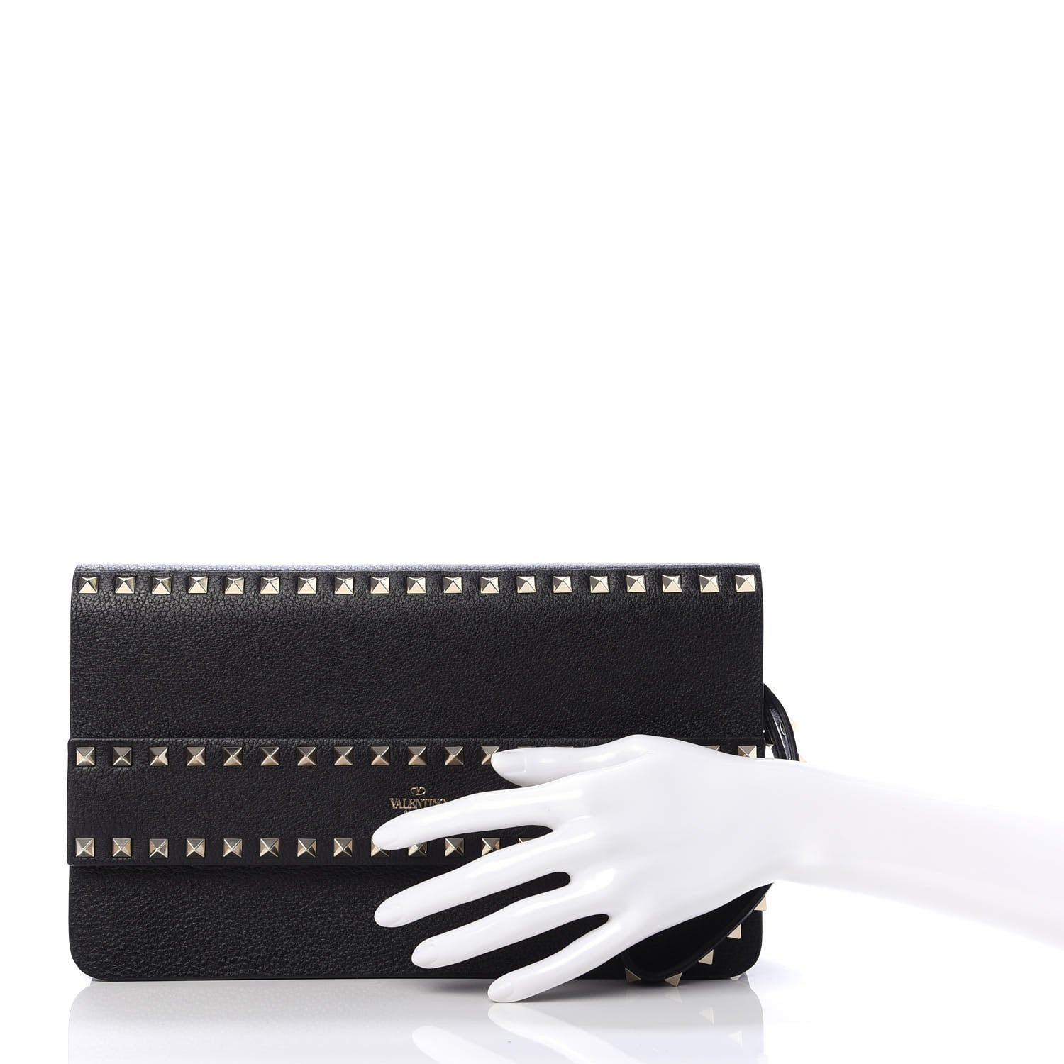 Valentino Garavani Pebbled Calfskin Rockstud Side Slip Wristlet Clutch Black 2 of 9