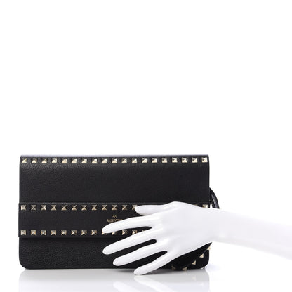 Valentino Garavani Pebbled Calfskin Rockstud Side Slip Wristlet Clutch Black 2 of 9