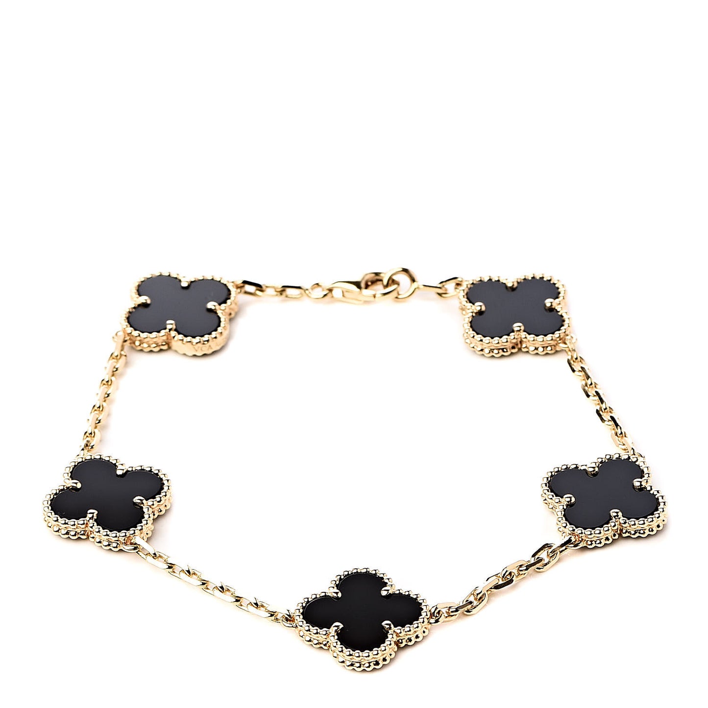 18K Yellow Gold Black Onyx 5 Motifs Vintage Alhambra Bracelet