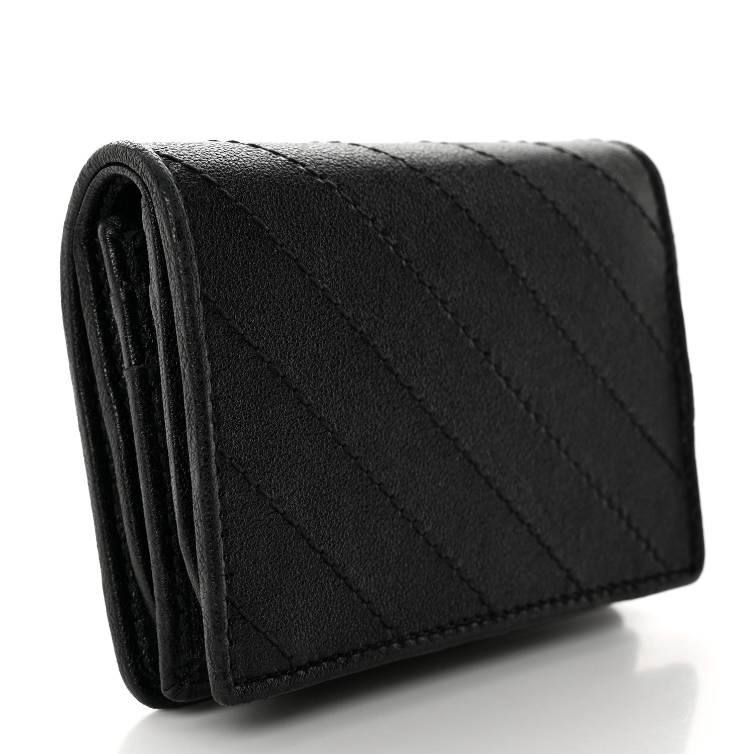 Gucci Sakai Be Green Calfskin Diagonal Stitched Blondie Card Case Wallet Black 3 of 10