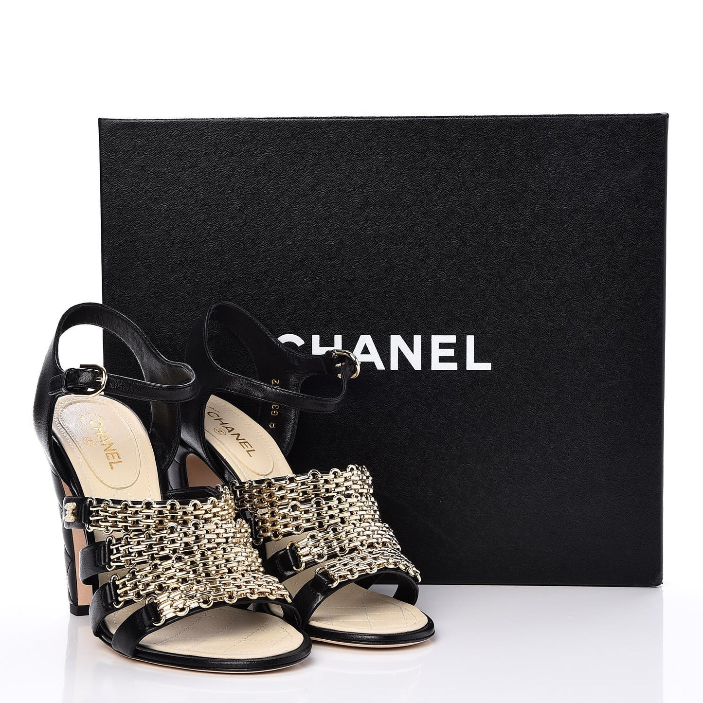 Lambskin Reissue Chain Sandals 37 Black Gold