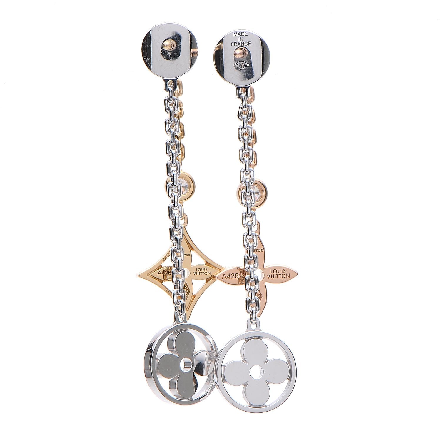 Louis Vuitton 18K Yellow White Pink Gold Diamond Blossom Long Drop Earrings 2 of 7