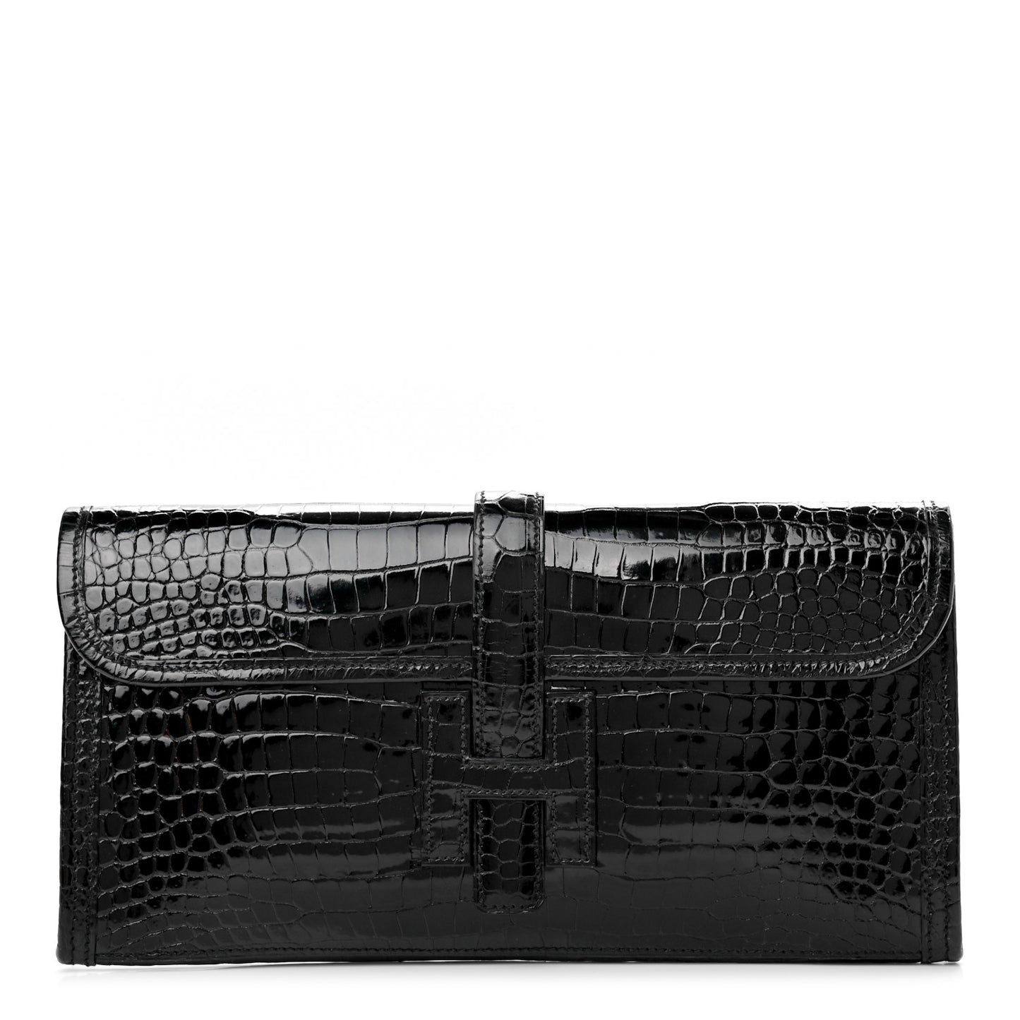 Shiny Porosus Crocodile Jige Elan 29 Clutch Black