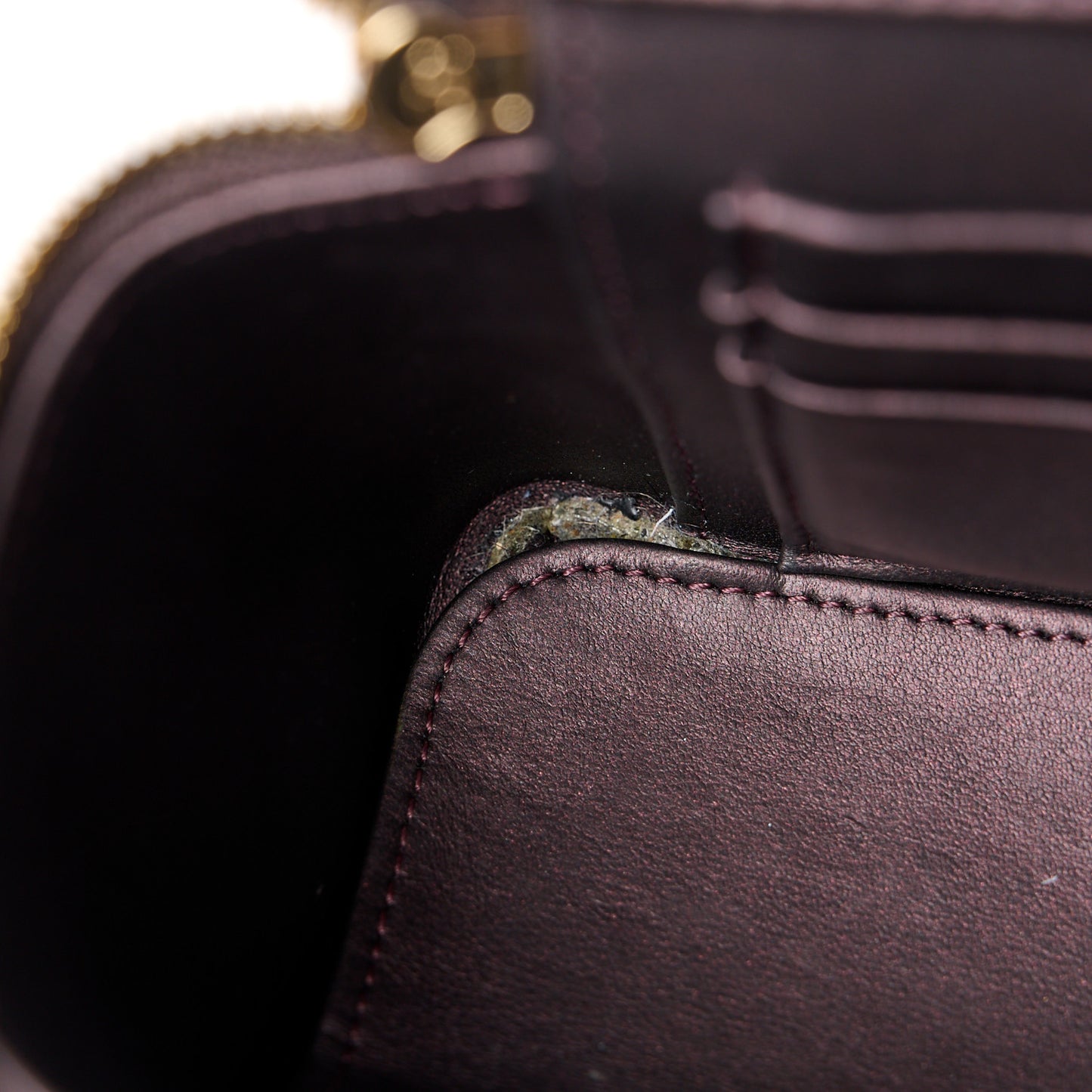 Iridescent Lambskin Quilted Small Top Handle Vanity Case With Chain Burgundy