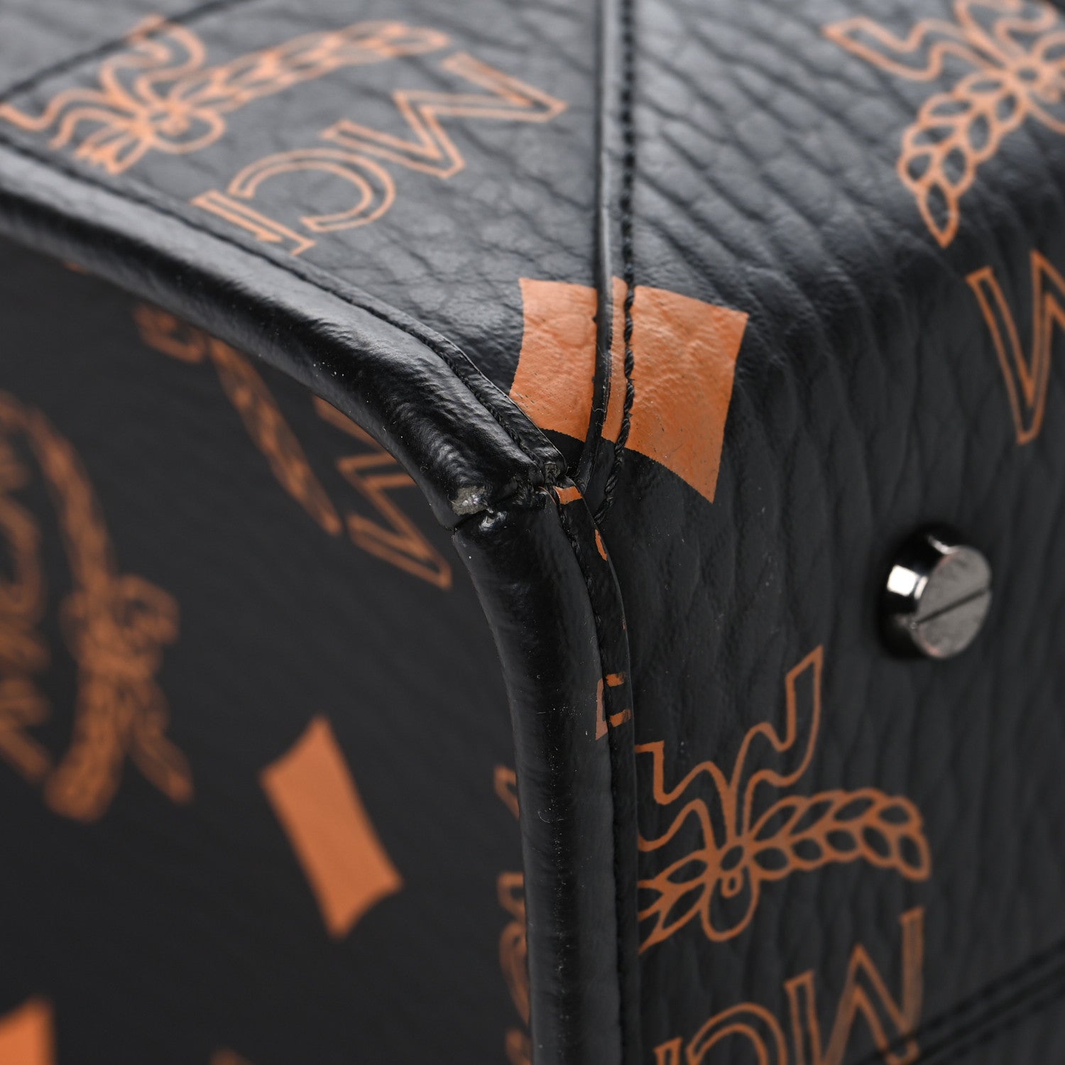 MCM Visetos Maxi Large Munchen Tote Black Cognac 11 of 14