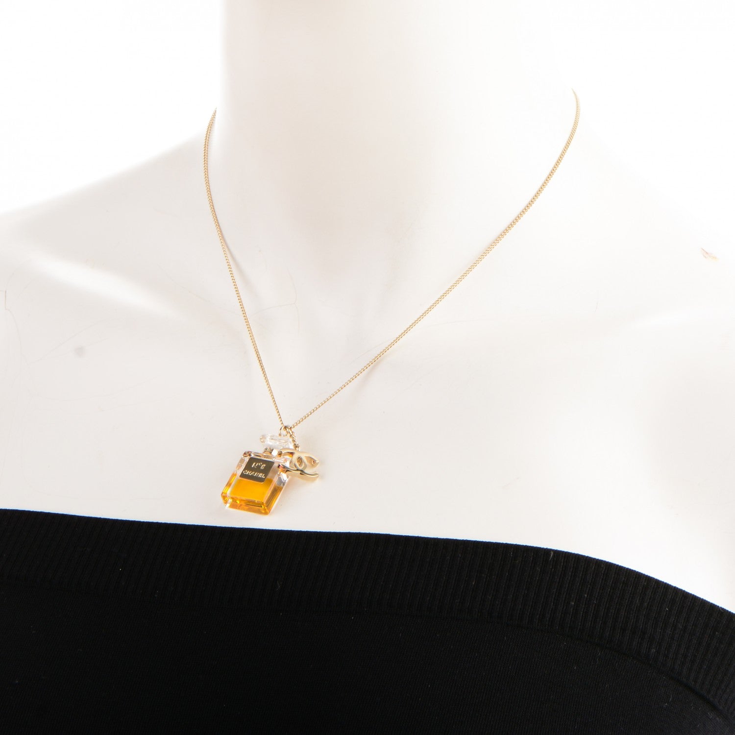 Chanel N°5 Perfume Bottle CC Necklace Gold 2 of 5