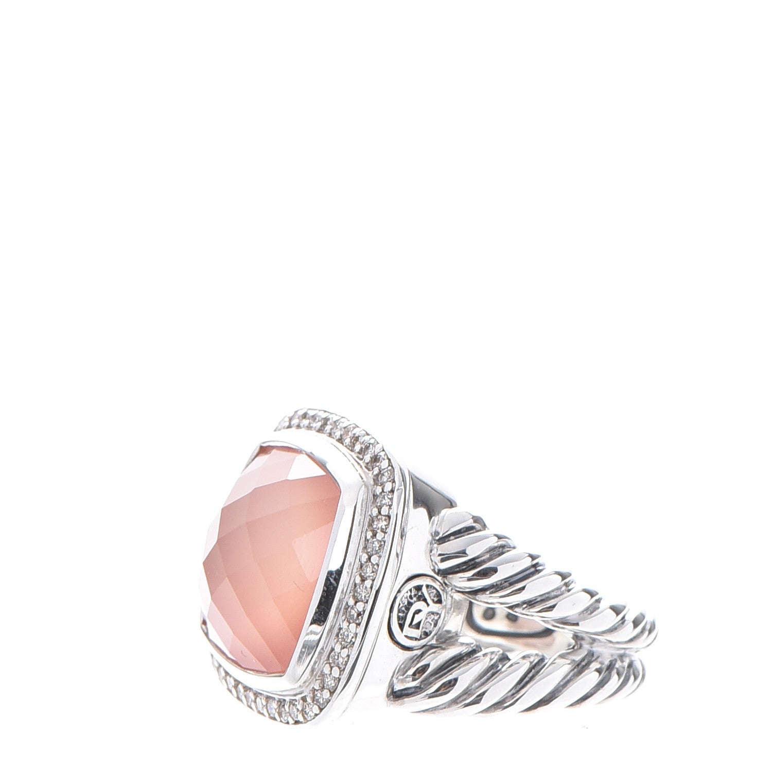 David Yurman Sterling Silver Diamond Rose Quartz 14mm Albion Ring 53 6.25 3 of 6