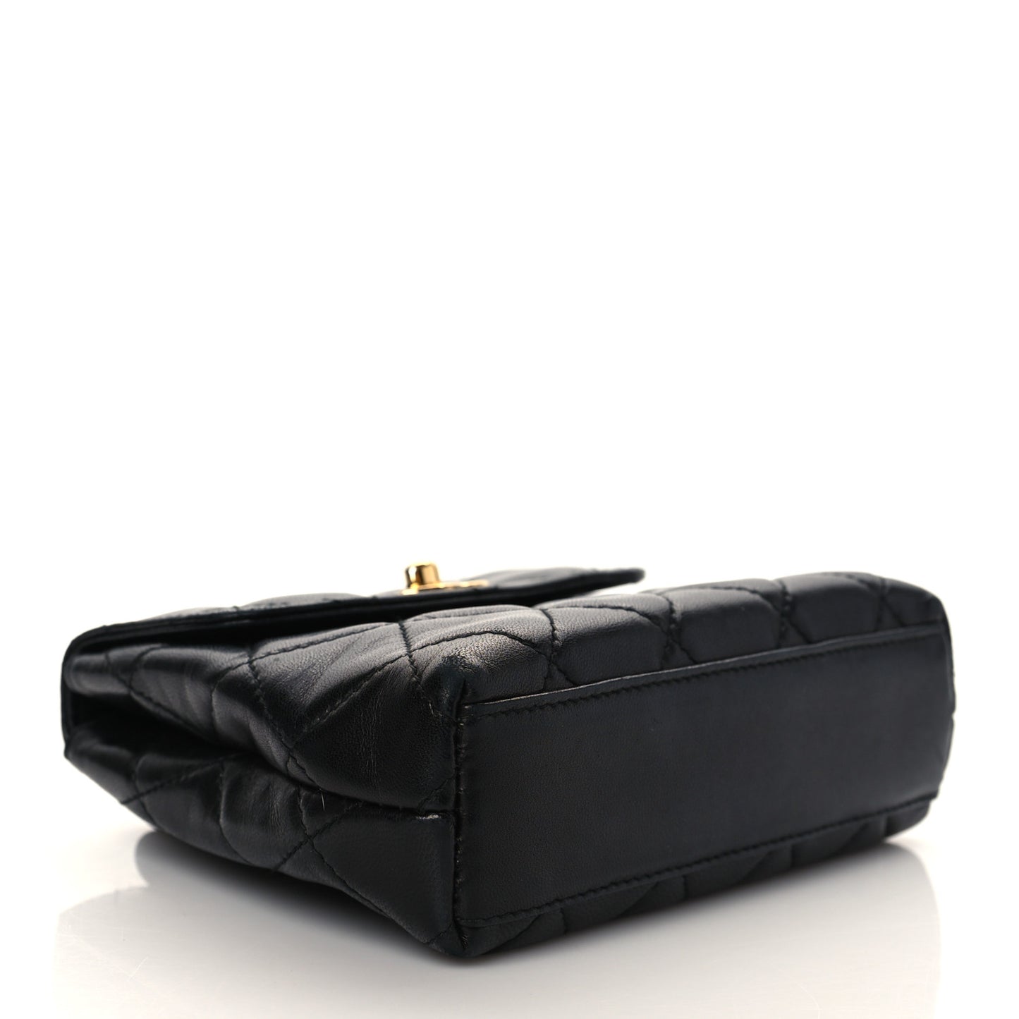 Lambskin Quilted Flap Waist Belt Bag Black