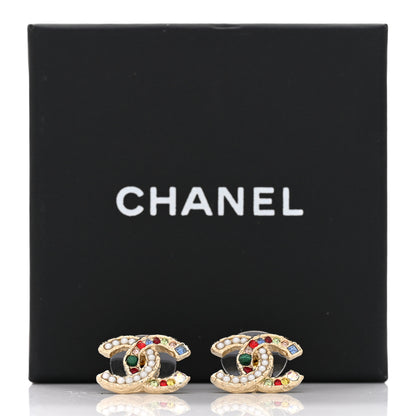 Chanel Pearl Crystal CC Earrings Gold Multicolor 6 of 6