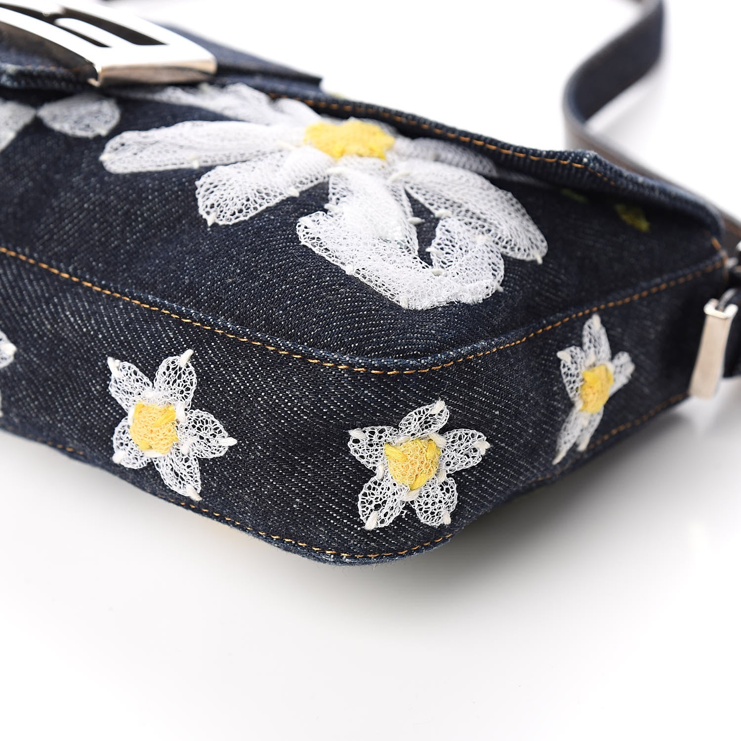 Fendi Denim Flower Applique Baguette Blue 11 of 13
