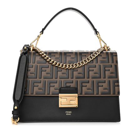Fendi Vitello Liberty Bi-Color FF 1974 Embossed Chain Strap Kan U Shoulder Bag Black Maya 1 of 11
