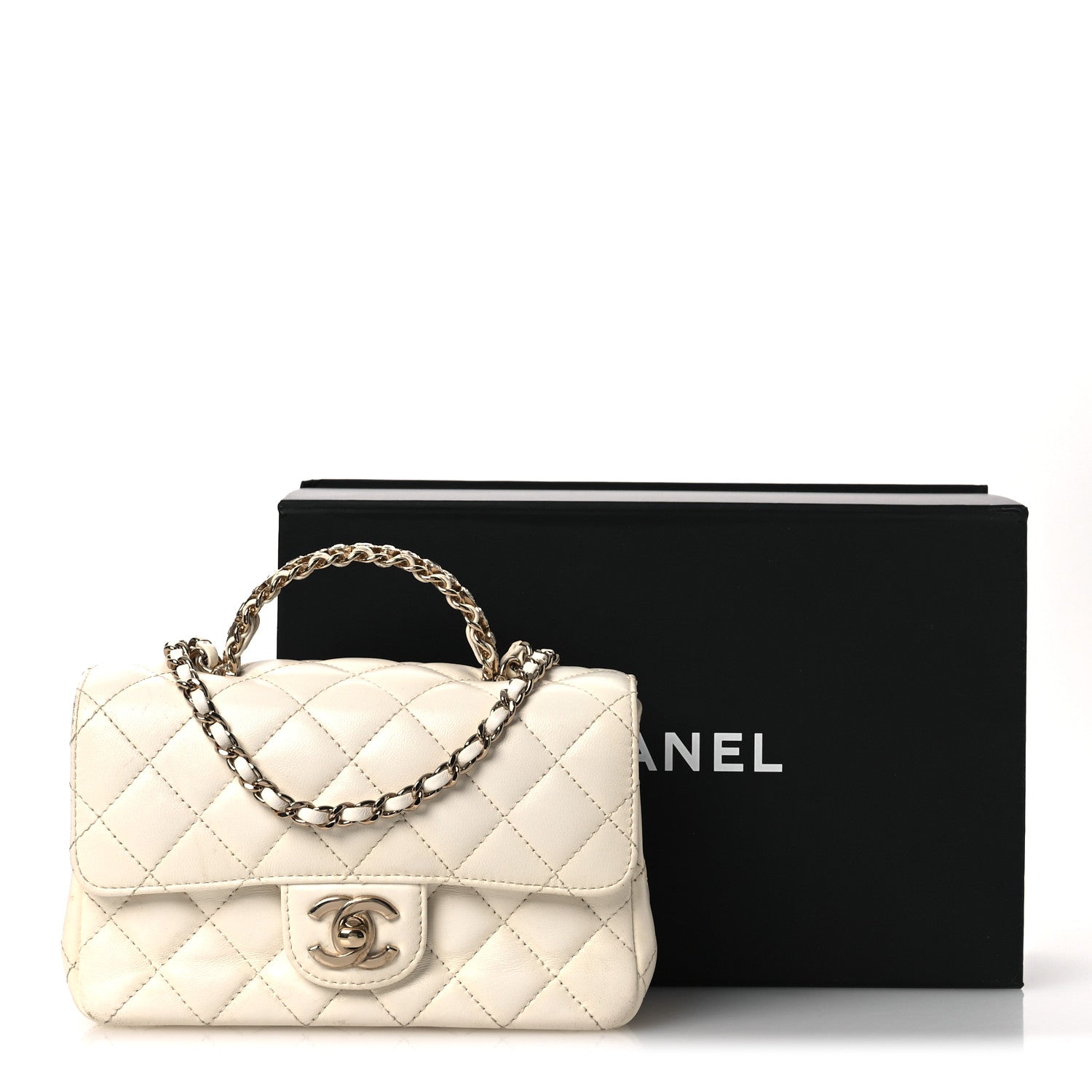 Chanel Lambskin Quilted Mini Crystal Top Handle Rectangular Flap