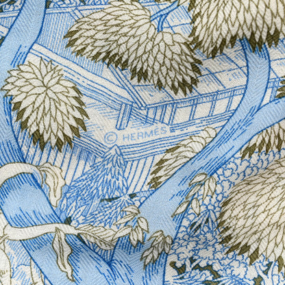 Hermes Cashmere Silk Retour a la Nature 140 Bleu Ciel Rose Vert 4 of 5
