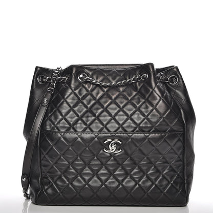 Chanel Lambskin Quilted Large Drawstring Bag Black 3 of 8