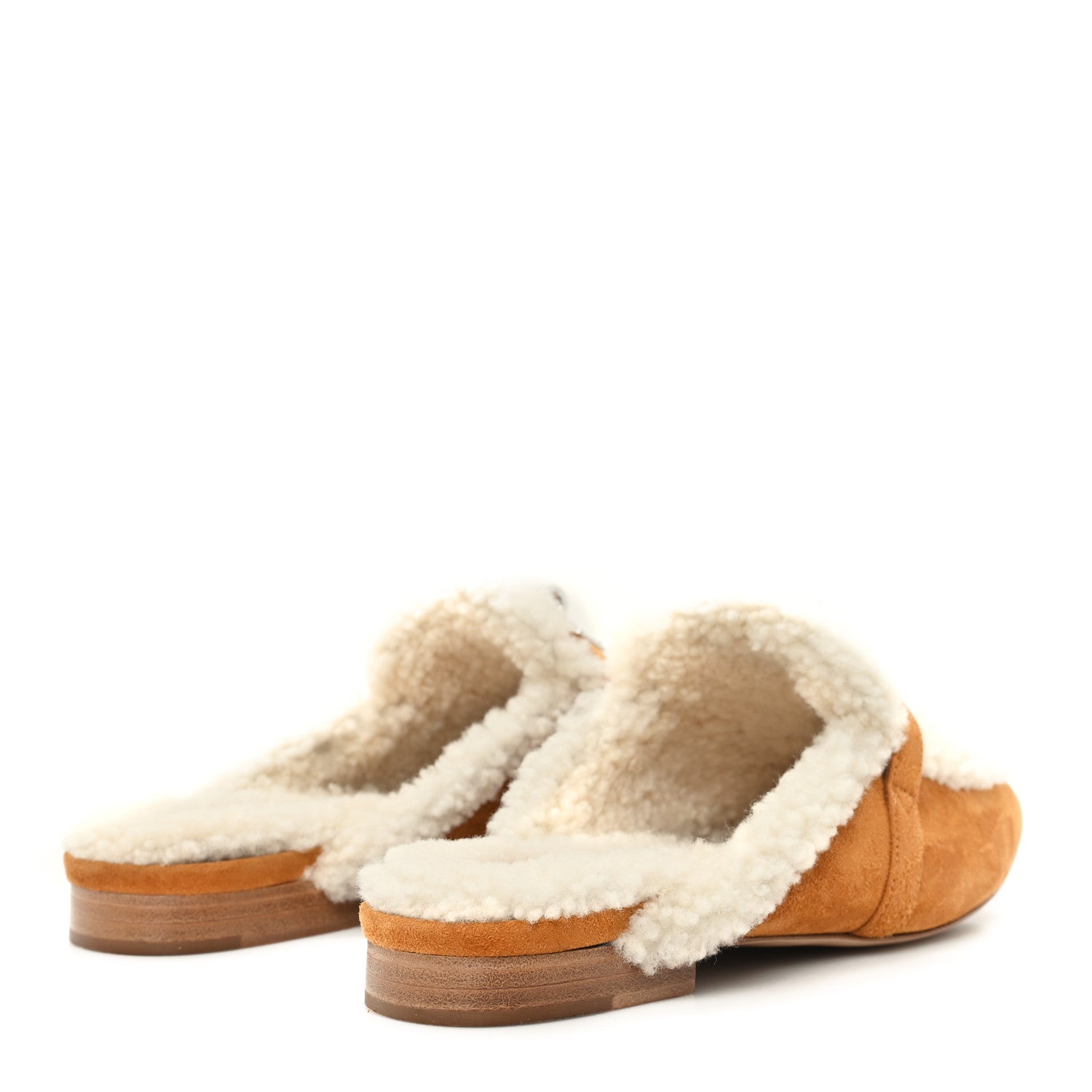 Hermes Suede Goatskin Shearling Womens Oz Mules 37.5 Natural Ecru 5 of 9