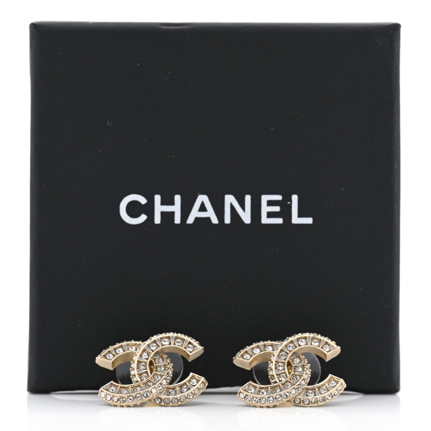 Chanel Crystal Timeless CC Earrings Light Gold 5 of 5