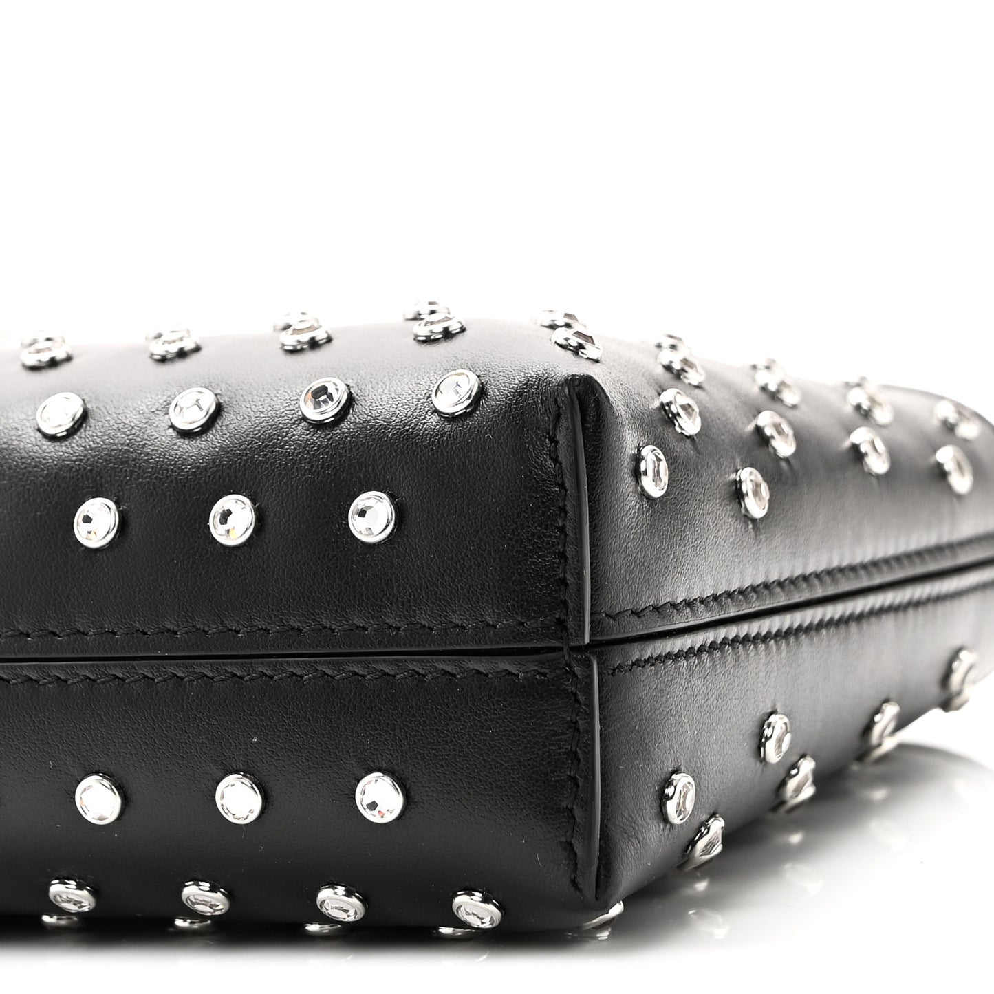 Calfskin Studded Trifolio Shoulder Bag Black