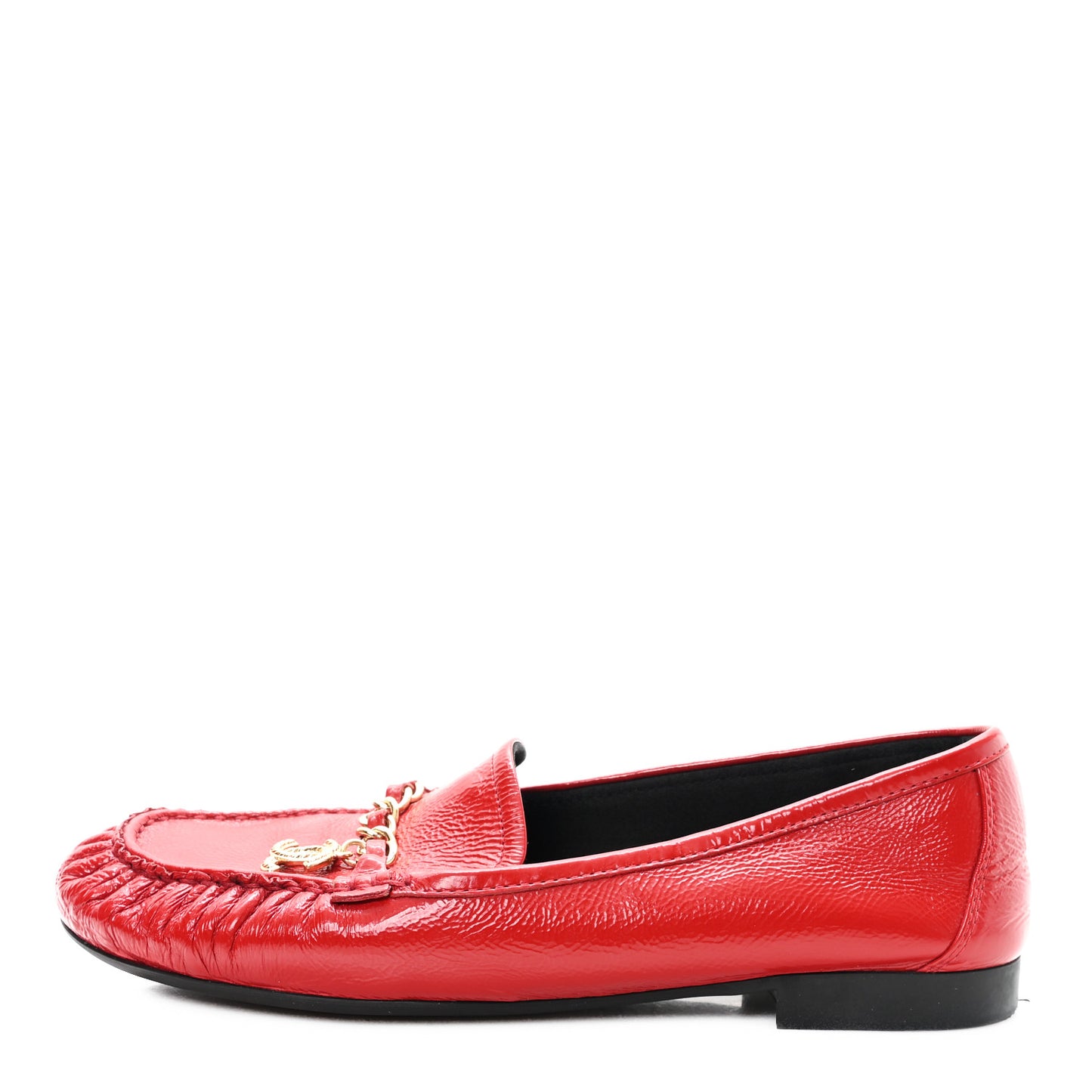 Crackled Patent Calfskin CC Chain Moccasin Loafers 39 Red