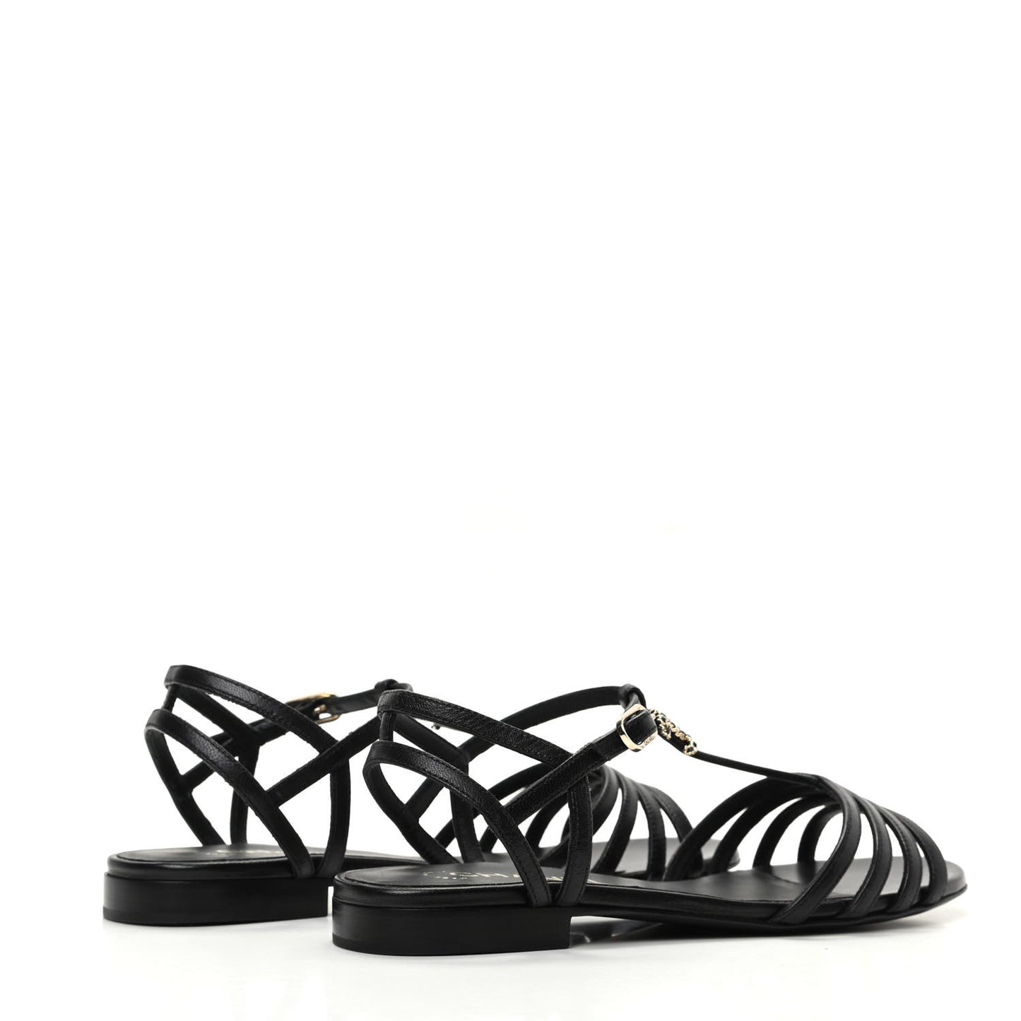 Calfskin CC Chain Sandals 37.5 Black
