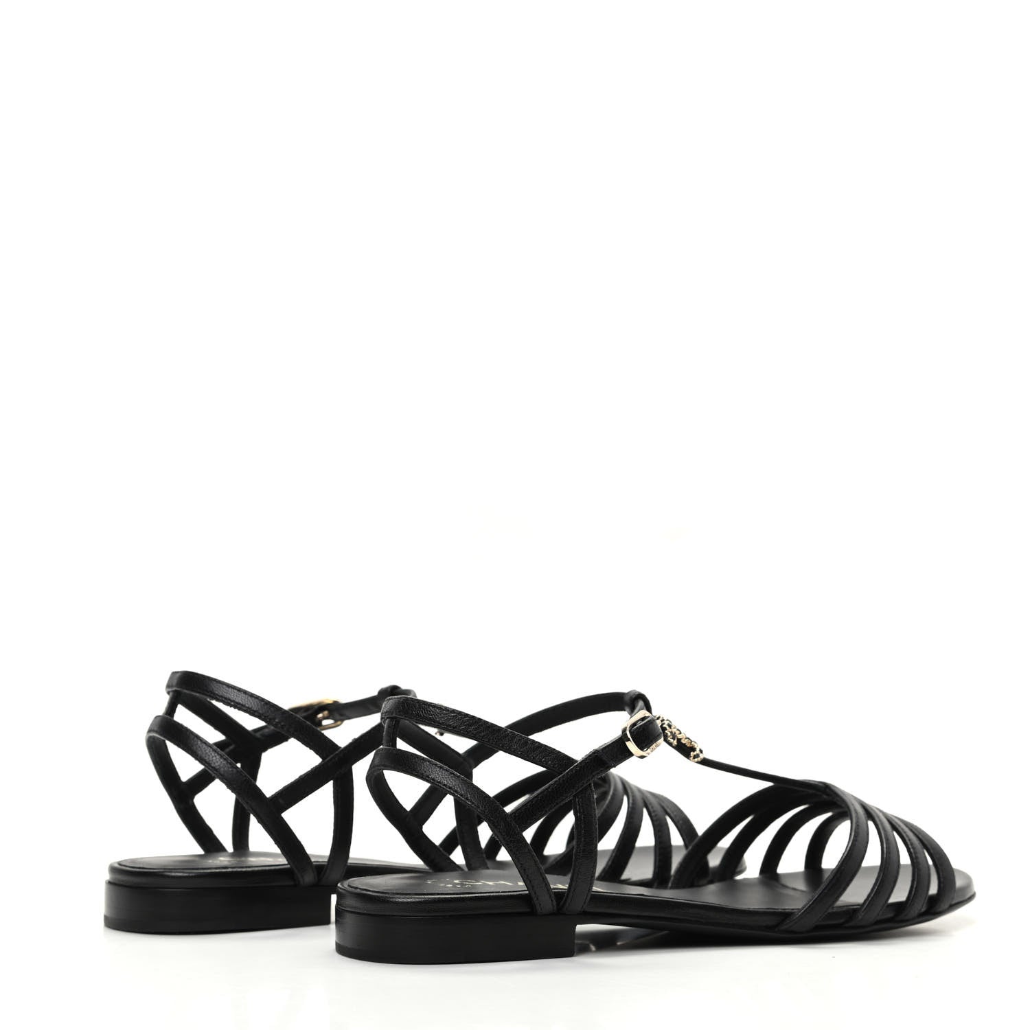 Chanel Calfskin CC Chain Sandals 37.5 Black 4 of 8