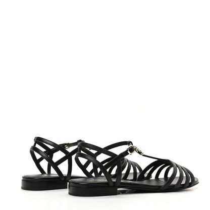 Chanel Calfskin CC Chain Sandals 37.5 Black 4 of 8