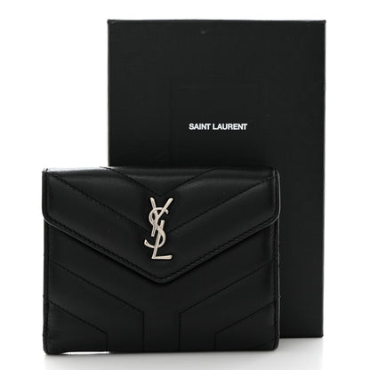 Saint Laurent Lambskin Y Quilted Monogram Compact Loulou Wallet Black 9 of 9