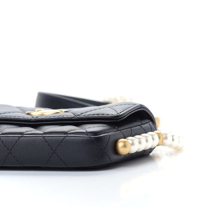 Chanel Calfskin Quilted About Pearls Card Holder Flap With Chain Black 10 of 10