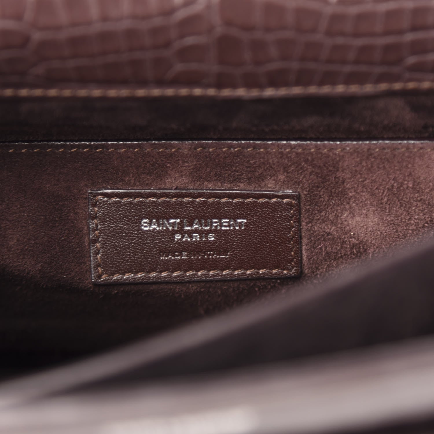 Saint Laurent Calfskin Crocodile Embossed Medium Monogram Sunset Brown 6 of 12