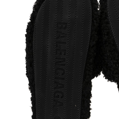 Balenciaga Faux Shearling Political Campaign Logo Slide Sandals 41 Black White Red 6 of 6