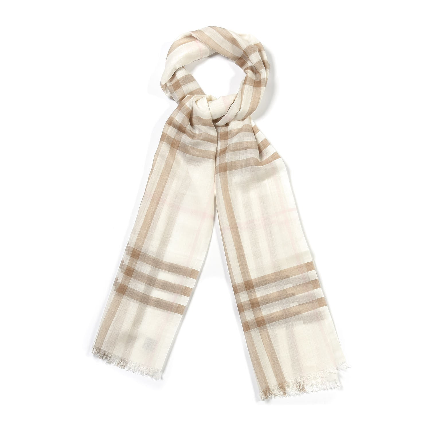 Burberry Wool Silk Gauze Giant Check Scarf White Alabaster 4 of 4