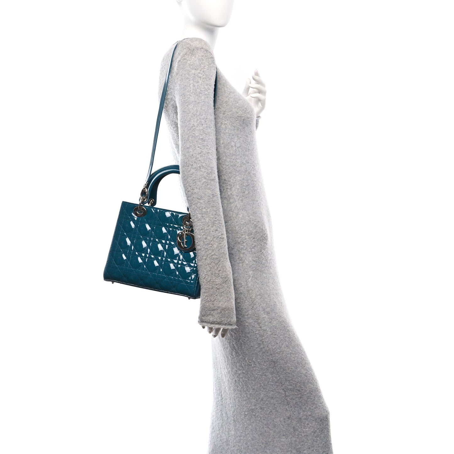 Patent Cannage Medium Lady Dior Blue