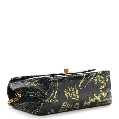 Chanel Calfskin Crocodile Embossed Graffiti 2.55 Mini Cocodile Reissue Flap Black Pink 5 of 10