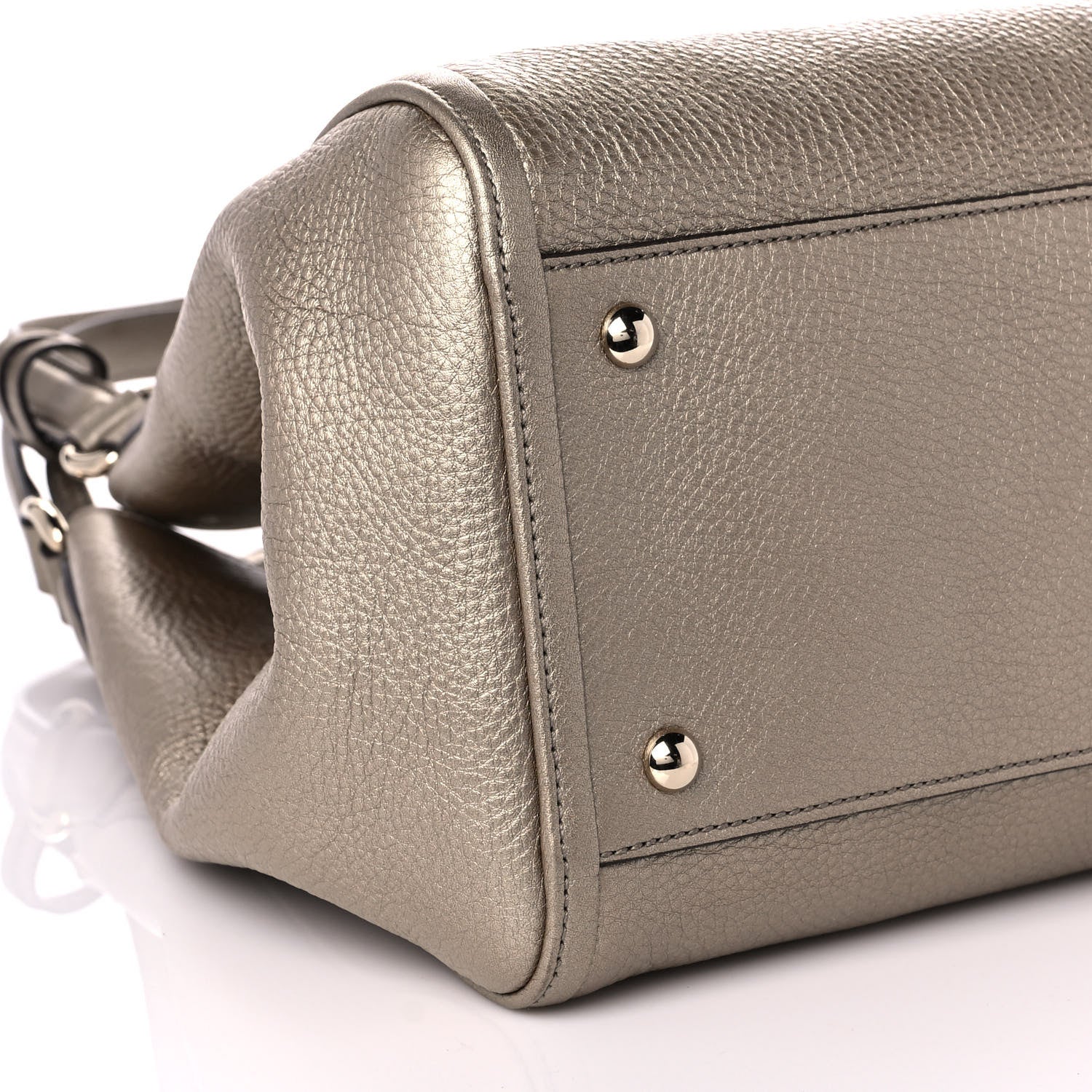 Gucci Metallic Pebbled Calfskin Medium Soho Shoulder Bag Golden Beige 9 of 13