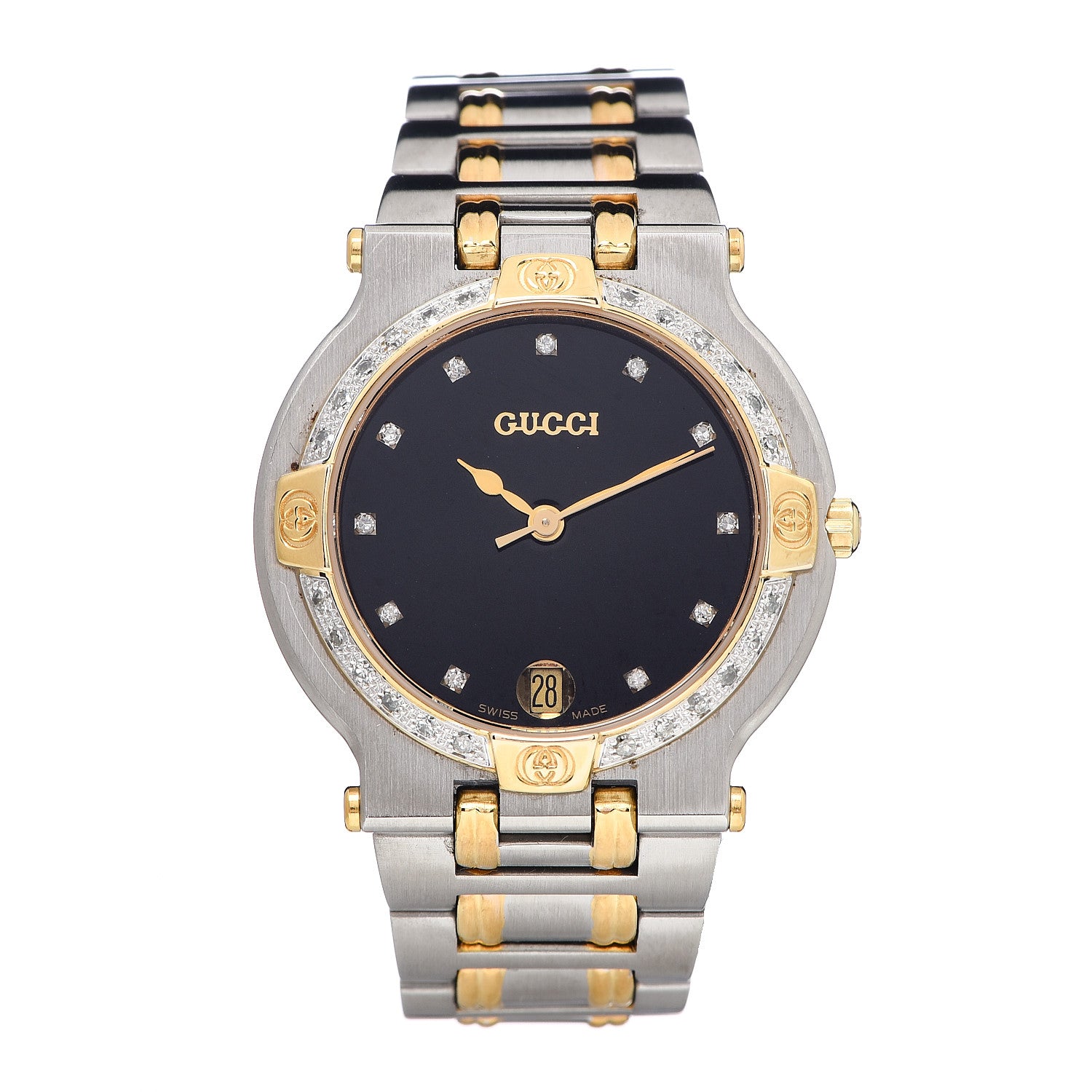 Gucci Stainless Steel Diamond Bezel 32mm 9000M Quartz Watch Black 1 of 6